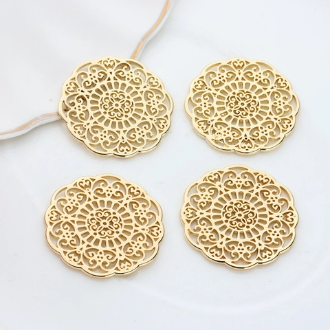 Vintage Alloy Mandala Flower Hollow Pendant DIY Jewelry Making Accessories Gold Plated Round Filigree Charm For Women