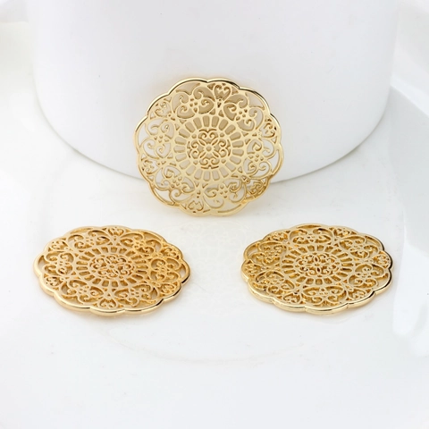 Vintage Alloy Mandala Flower Hollow Pendant DIY Jewelry Making Accessories Gold Plated Round Filigree Charm For Women