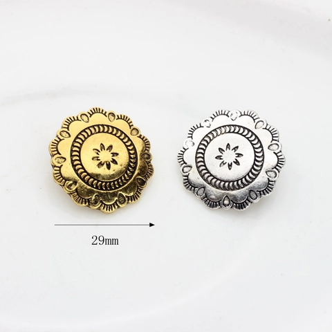 Vintage Zinc Alloy Round Scalloped Flower Button Pendant For DIY Earring Hair Accessories Retro Distressed Metal Carved Craft Findings