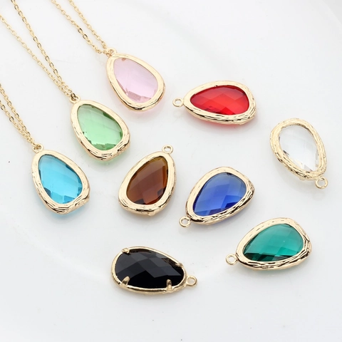 Crystal Teardrop Pendant Gold Plated Alloy Border Faceted Water Drop Charms For DIY Necklace Earrings Bracelet Jewelry Making