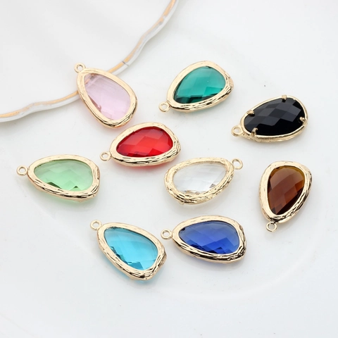 Crystal Teardrop Pendant Gold Plated Alloy Border Faceted Water Drop Charms For DIY Necklace Earrings Bracelet Jewelry Making