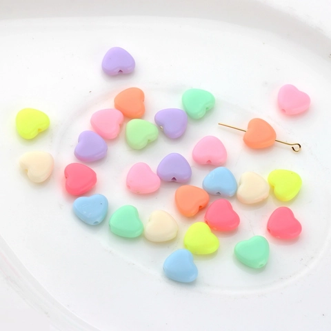 Perles Percées en Acrylique en Forme de Cœur Couleur Bonbon Macaron pour Accessoires de Bijoux DIY Cœur Amour Doux Mat