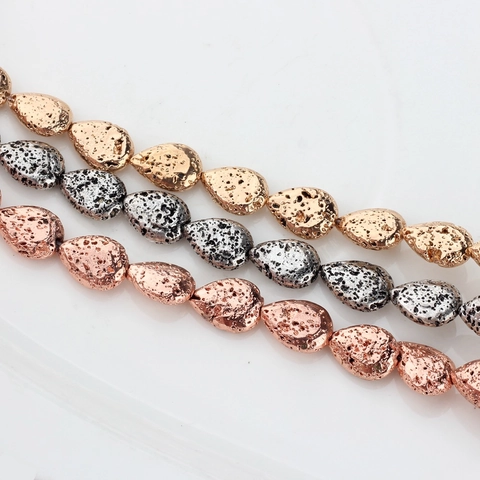 Electroplated Volcanic Stone Loose Beads Water Drop Shape Lava Rock DIY Jewelry Making Accessories Hand Made Necklaces Findings