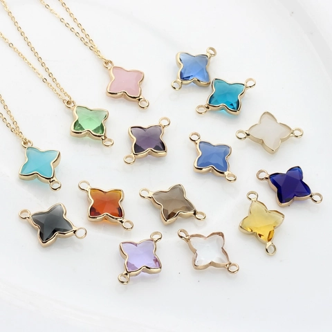 DIY Jewelry Making Clover Star Charms Gold Plated Copper Rhinestone Double Loop Connector Pendants For Bracelet Necklace Earrings