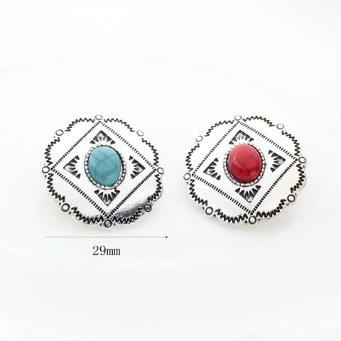 Retro Zinc Alloy Oval Stone Inlaid Concho Button Pendants Bohemian Ethnic Style DIY Jewelry Findings Earring Accessories