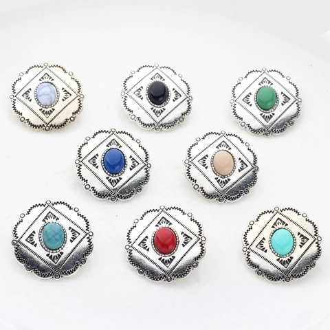 Retro Zinc Alloy Oval Stone Inlaid Concho Button Pendants Bohemian Ethnic Style DIY Jewelry Findings Earring Accessories