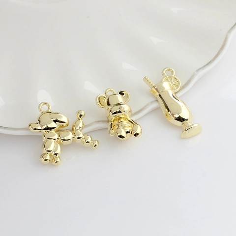 Cute Enamel Zinc Alloy Charms Gold Plated Balloon Dog Bear Cocktail Glass Pendants For DIY Jewelry Making Necklaces Bracelets