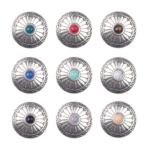 Vintage Zinc Alloy Flower Concho Round Decorative Button Earring Findings DIY Jewelry Making Accessories With Artificial Stone