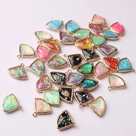 Polished Crystal Fan Shape Alloy Pendant DIY Jewelry Making Colorful Glass Stone Charms For Earrings Necklace Accessories