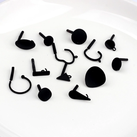 Matte Black Zinc Alloy Geometric Earring Findings For DIY Jewelry Making Round Teardrop Earring Posts Hooks Material
