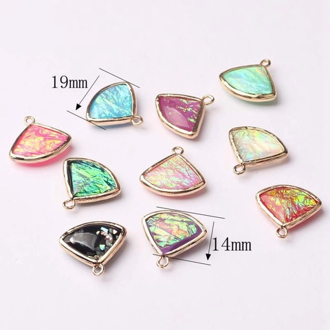 Polished Crystal Fan Shape Alloy Pendant DIY Jewelry Making Colorful Glass Stone Charms For Earrings Necklace Accessories