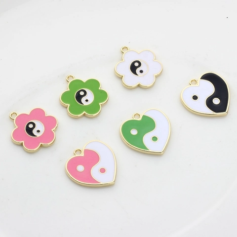 Vintage Zinc Alloy Tai Chi Heart Flower Pendant Findings Enamel Drip Oil Charms For DIY Earring Jewelry Making Accessories