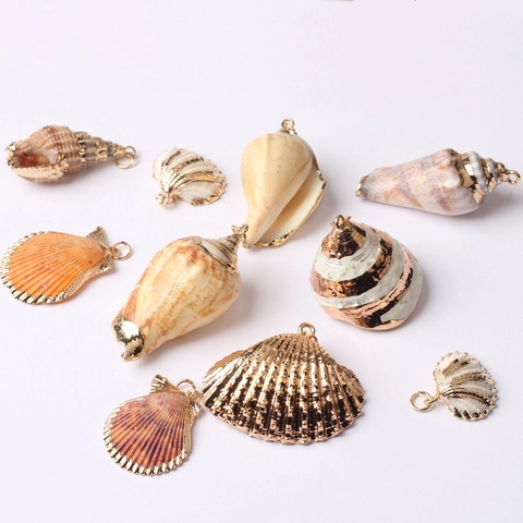 Pendentifs de Coquillage Naturel Bohémien avec Bordure Métallique Électroplaquée Or pour Accessoires de Fabrication de Bijoux DIY