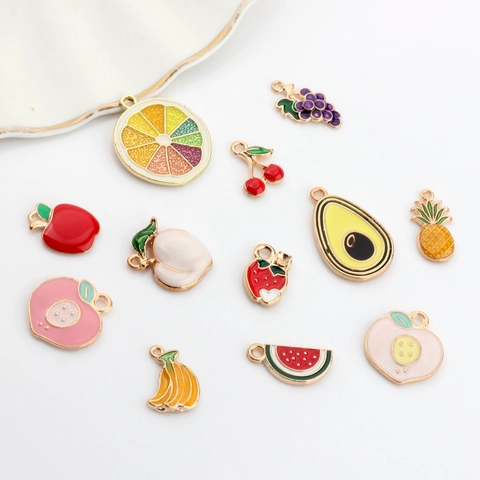 Alloy Enamel Fruit Charms Pendants For DIY Jewelry Making Bracelet Necklace Earrings Strawberry Watermelon Pineapple Peach Banana Apple Cherry Grape Avocado Mango Pendants
