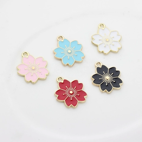 Enamel Sakura Flower Charms Alloy Drip Oil Daisy Pendants For DIY Earring Necklace Bracelet Jewelry Making Women Accessory