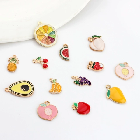 Alloy Enamel Fruit Charms Pendants For DIY Jewelry Making Bracelet Necklace Earrings Strawberry Watermelon Pineapple Peach Banana Apple Cherry Grape Avocado Mango Pendants