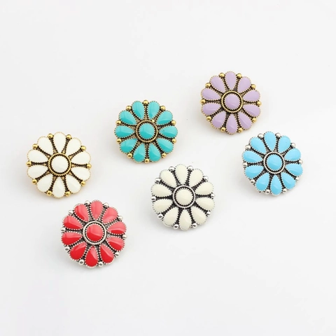 Vintage Zinc Alloy Flower Button DIY Jewelry Making Finding Drip Oil Daisy Floral Pattern Hair Accessory Pendant For Craft