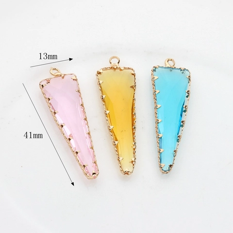 Pendientes de Cristal de Vidrio Triangular Con Borde de Aleación Chapado en Oro Dijes de Punta de Flecha para Joyería DIY