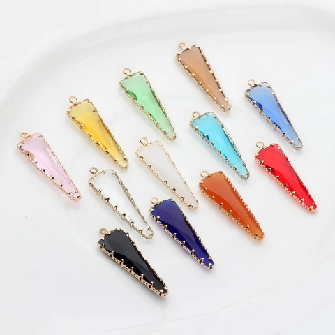 Pendientes de Cristal de Vidrio Triangular Con Borde de Aleación Chapado en Oro Dijes de Punta de Flecha para Joyería DIY