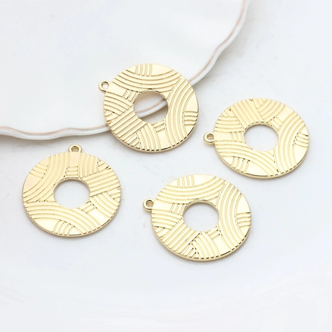 Vintage Alloy Round Hollow Textured Pendant For DIY Earrings Making Jewelry Findings Handmade Simple Gold Plated Circle Accessories