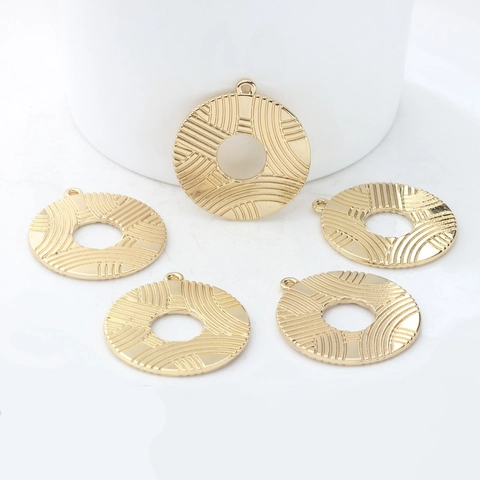 Vintage Alloy Round Hollow Textured Pendant For DIY Earrings Making Jewelry Findings Handmade Simple Gold Plated Circle Accessories