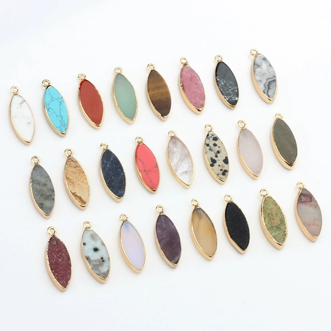Marquise Natuursteen Goud Omrand Hanger Voor DIY Sieraden Maken Vintage Amethist Rozenkwarts Agaat Marquise Vorm Charm