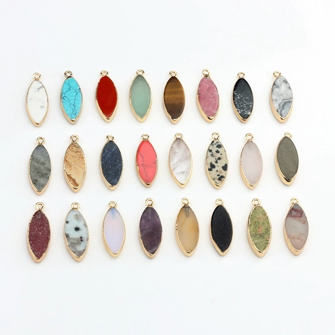 Marquise Natuursteen Goud Omrand Hanger Voor DIY Sieraden Maken Vintage Amethist Rozenkwarts Agaat Marquise Vorm Charm