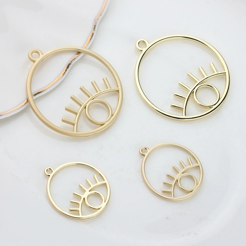 Alloy Evil Eye Hollow Round Pendant DIY Jewelry Making Findings Eyelashes Geometric Circle Charms For Necklaces Earrings