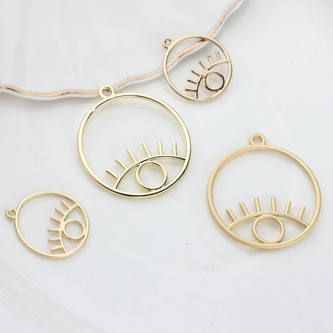 Alloy Evil Eye Hollow Round Pendant DIY Jewelry Making Findings Eyelashes Geometric Circle Charms For Necklaces Earrings