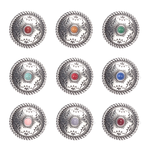 Botoni Concho Rotondi in Lega di Zinco Vintage Con Strass in Resina per Creazione Gioielli Fai da Te Accessori Decorativi Etnici