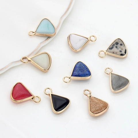 Dreieck Naturstein Anhänger Charms Vergoldete Legierung Kante Geometrische Edelstein Schmuck Zubehör Für DIY Ohrringe Halskette