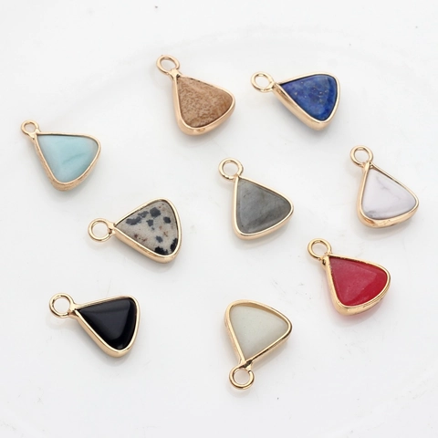 Dreieck Naturstein Anhänger Charms Vergoldete Legierung Kante Geometrische Edelstein Schmuck Zubehör Für DIY Ohrringe Halskette