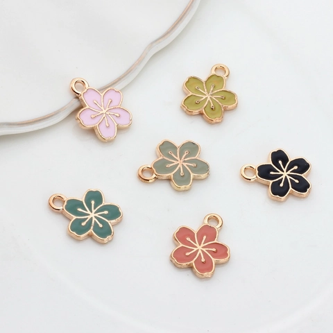 Zinc Alloy Enamel Cherry Blossom Charms Mini Flower Pendants For DIY Earring Necklace Bracelet Making Handmade Jewelry Findings
