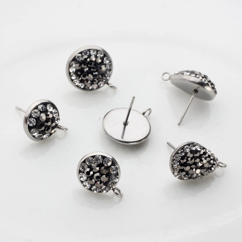 DIY Earring Post Findings Pave Rhinestone Shamballa Style Clay Alloy Earring Base Connector For Jewelry Making DIY Craft Supplies
