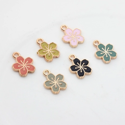 Zinc Alloy Enamel Cherry Blossom Charms Mini Flower Pendants For DIY Earring Necklace Bracelet Making Handmade Jewelry Findings