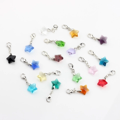 Faceted Artificial Crystal Five Pointed Star Pendant Charm Zinc Alloy Electroplated DIY Jewelry Findings With Lobster Clasp