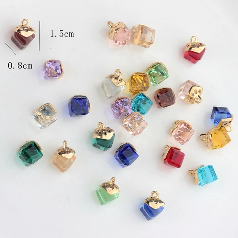 Cube Crystal Glass Pendants With Alloy Hollow Cap Geometric Charm For DIY Jewelry Making Necklace Earrings Pendant Only