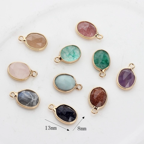 Solo Colgante de Piedra Natural Facetada Ovalada Borde de Cobre Chapado en Oro Amatista Cuarzo Rosa Labradorita Joyería DIY