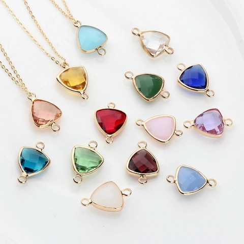Triangle Faceted Crystal Connector Pendant Gold Plated Alloy Geometric Double Loop Charm For DIY Earring Jewelry Making