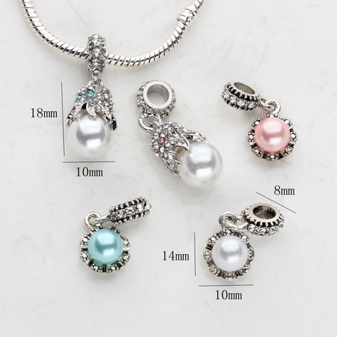 Colgantes Charms DIY de Aleación de Zinc con Perla Artificial y Strass para Pulseras de Mujer Cuentas de Estilo Retro Europeo