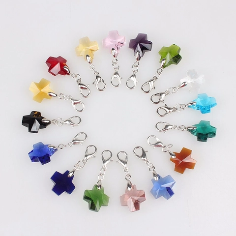 Pendentif Croix en Cristal de Verre Coloré Avec Fermoir Homard en Alliage de Zinc pour la Fabrication de Bijoux DIY Enfants