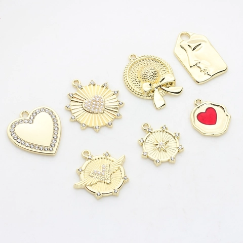 DIY Alloy Gold Plated Heart Star Portrait Charms For Jewelry Making Artificial Pearl Rhinestone Pendant For Bracelet Necklace Accessories