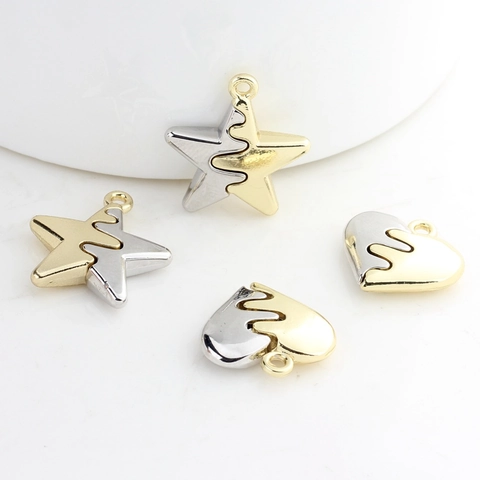 Minimalist Alloy Heart Star Puzzle Charms Two Tone Gold Silver Interlocking Pendant For DIY Handmade Jewelry Making Findings