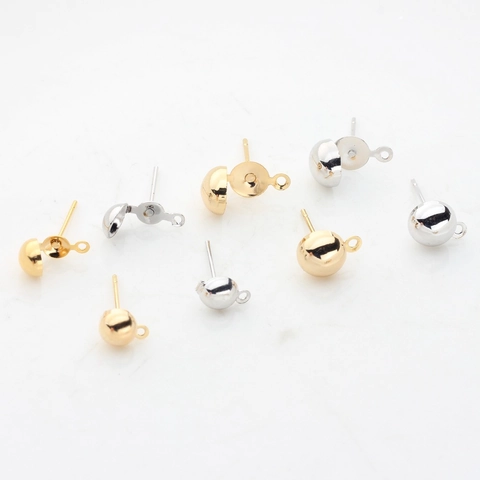 DIY Jewelry Making Accessories Zinc Alloy Electroplated Semi-Round Earring Posts With Loop For Earring Findings Parts