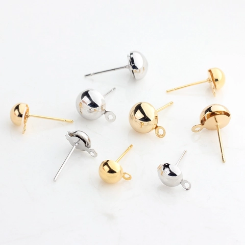 DIY Jewelry Making Accessories Zinc Alloy Electroplated Semi-Round Earring Posts With Loop For Earring Findings Parts