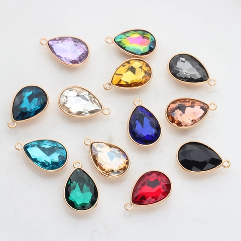 Faceted Crystal Waterdrop Pendants With Gold Alloy Frame Jewelry Making Accessories For Necklace Bracelet Women Handmade