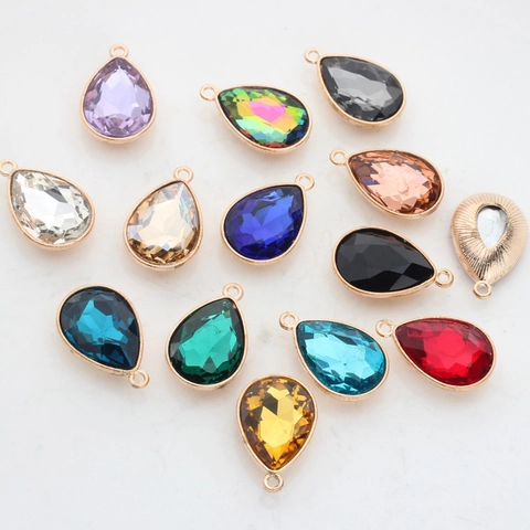 Faceted Crystal Waterdrop Pendants With Gold Alloy Frame Jewelry Making Accessories For Necklace Bracelet Women Handmade