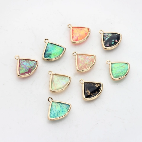 Fan Shaped Ginkgo Leaf Resin Pendants Iridescent Imitation Opal Alloy Edged Charms For DIY Earring Necklace Jewelry Making