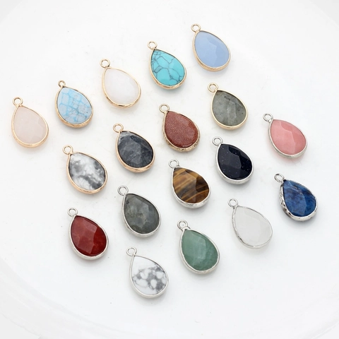 Colgante de Piedra Natural de Lágrima Piedra Semipreciosa Facetada Borde Metálico DIY Accesorios de Joyería Collar Pendientes
