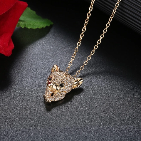 Women Fashion Leopard Head Pendant Necklace Eco Friendly Copper Zirconia Animal Clavicle Chain Jewelry Elegant Kitten Head Necklace Gold Silver Tone